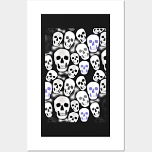 Small Tiled Skulls on Black Background Posters and Art